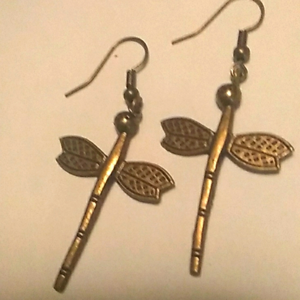 Bronze Dragonfly Wing Charm Earrings